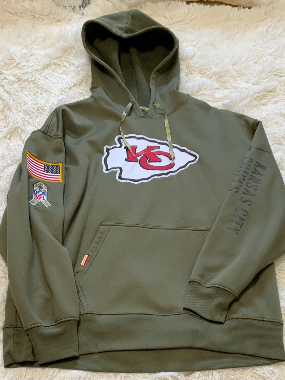 Nike Olive Green Kansas City Chiefs Pullover Hoodie with Red Logo